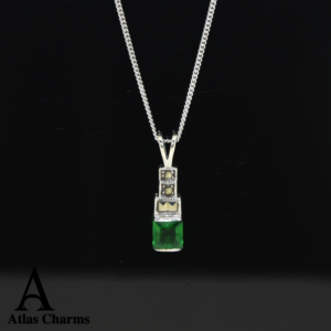 Sparkling Emerald Necklace Pendant in Silver and Marcasite