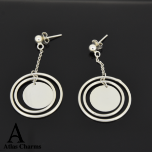 Spinning hoops and disc Dangle Drop Earrings in 925 Sterling Silver