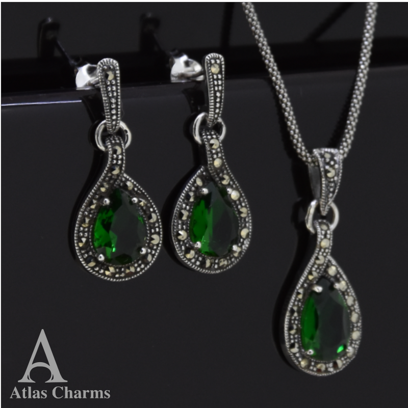 925 Sterling Silver Earrings Emerald 