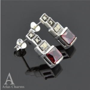 Sparkling Garnet Square Stud Earrings