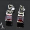 Sparkling Garnet Square Stud Earrings
