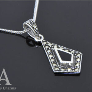 Art Deco Onyx Necklace Pendant in Silver and Marcasite