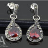 Sparkling Garnet Drop Earrings, Silver - Image 2