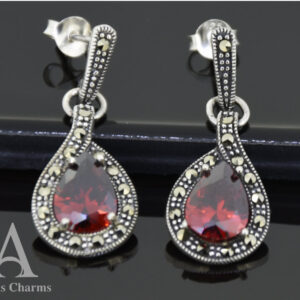 Sparkling Garnet Drop Earrings, Silver