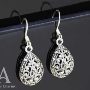 Art deco Pear Drop Earrings in Silver and Marcasite