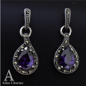 Sparkling Amethyst Drop Earrings Silver Marcasite