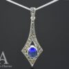 Art Deco Sapphire Necklace Pendant in Silver and Marcasite - Image 3