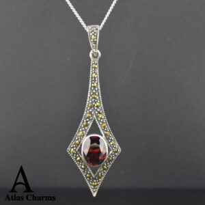 Art Deco Garnet Necklace Pendant in Silver and Marcasite