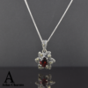 Sparkling Garnet Flower Necklace Pendant in Silver and Marcasite