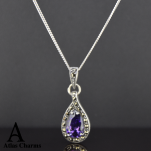 Sparkling Amethyst  Necklace Pendant in Silver and Marcasite