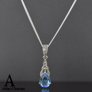 Sparkling Topaz Necklace Pendant in Silver and Marcasite