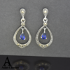 Sparkling Sapphire Blue Drop Earrings in Silver Marcasite
