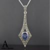 Art Deco Sapphire Necklace Pendant in Silver and Marcasite