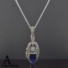 Sparkling Sapphire Necklace Pendant in Silver and Marcasite