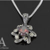 Sparkling Garnet Flower Necklace Pendant in Silver and Marcasite - Image 3