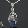 Sparkling Sapphire Necklace Pendant in Silver and Marcasite - Image 4